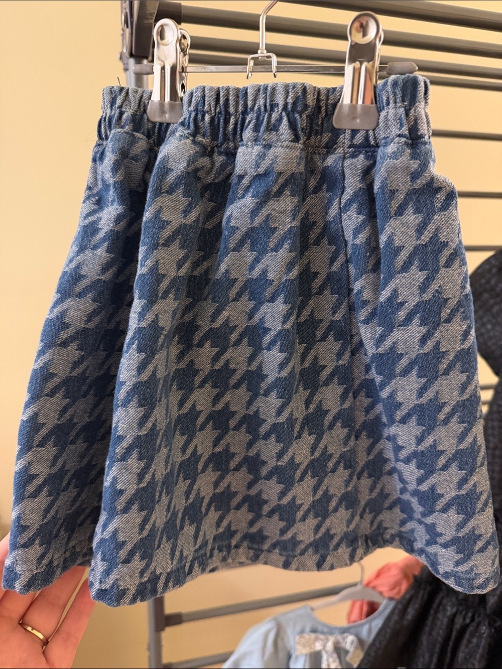 Girls Blue Houndstooth Elastic Waist Skirt